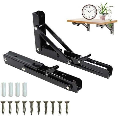 Équerre Pliante, Étagère murale Pliante, 2 Pcs 200mm Support d' étagères Pliants en Acier Inoxydable, Support Pliant, Console Equerre, Tablette Pliante Murale Pour Etagere Murale Banc de Tabl (1/5)