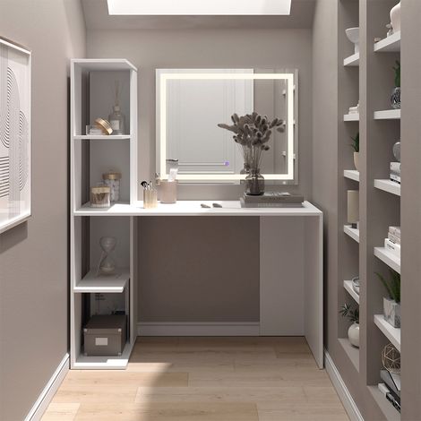 Coiffeuse Tower, Blanc, 122.2 cm avec miroir LED, Vicco
