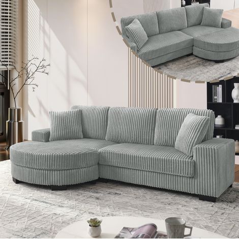 Divano angolare a L 256,5 x 133,5 x 89 cm, modulare con pouf reversibile, 2 cuscini, grigio (1/5)
