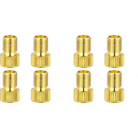 Lot de 8 Embout Pompe Velo, Embout de Gonflage, Adaptateurs pour Valve de Vélo Presta vers Schrader, en Laiton (1/4)