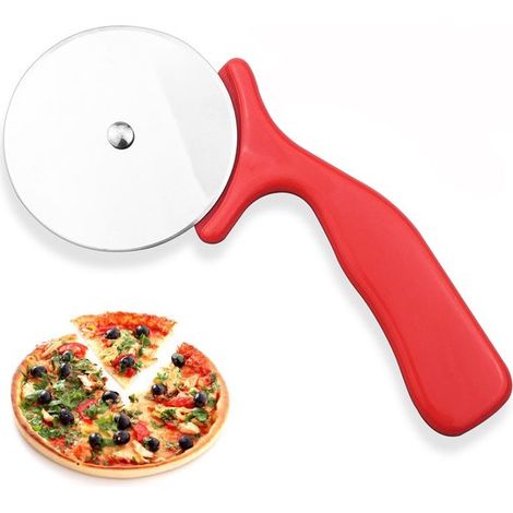 roulette à pizza en acier inoxydable, roulette à pizza, coupe-pizza en acier inoxydable, couteau à pizza, lame de coupe, accessoire de cuisine, poignée antidérapante, rouleau de 6,8 cm de diamètre. (1/5)