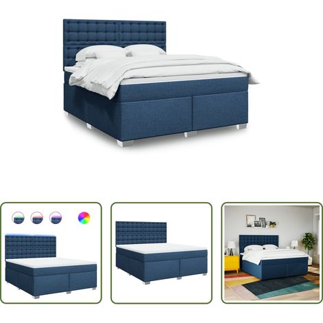 vidaXL LED-Leuchten - Boxspringbett mit Matratze Blau 180x200 cm Stoff (1/5)