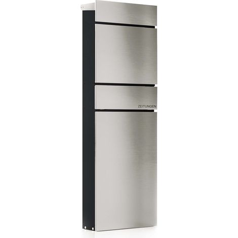 Wiltec Standbriefkasten mit Zeitungsrolle in Silberfarben 395 x 142 x 1150 mm aus Stahl, Briefkasten mit Zeitungsfach, Postkasten mit 2 Schlüssel