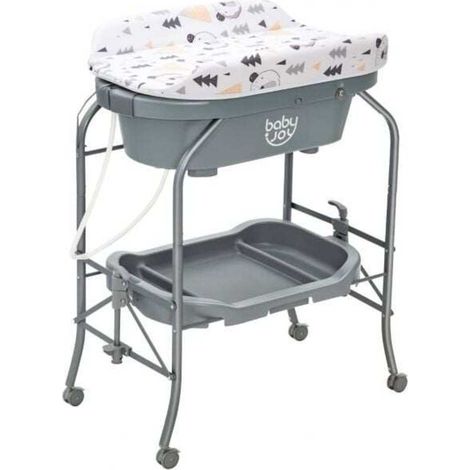 2 en 1 Table à Langer avec Baignoire Bébé pour Bain et Change Station Pliable avec Roues à Freins et Rangement (1/5)