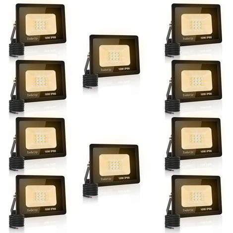 10PCS Projecteur LED Extérieur, 10W Spot LED Exterieur 1000LM Super Lumineux 3500K Blanc Chaud Éclairage de Sécurité Extérieur IP66 Imperméable pour Garage Jardin Terrasse Parking