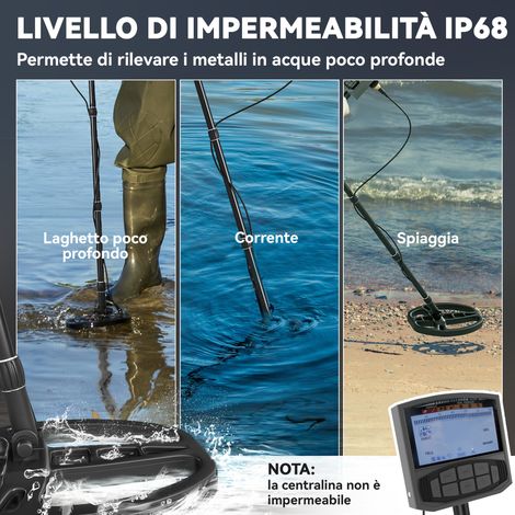 Détecteur de métaux pro étanche IP68, écran LCD rétroéclairé avec 5 modes de recherche (1/5)