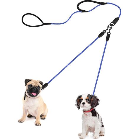 2 laisse double pour chien, anti-emmêlement, corde d'escalade 0,8 cm, poignées rembourrées, réfléchissante, chien moyenne et grande taille