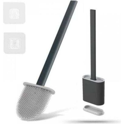 Abnehmbare Silikon-Toilettenbürste, Wandmontage, schwarz, tropffrei, antibakteriell, belüftet, schnelltrocknend und geruchsneutral, Wand-/Bodenmontage, schwarz
