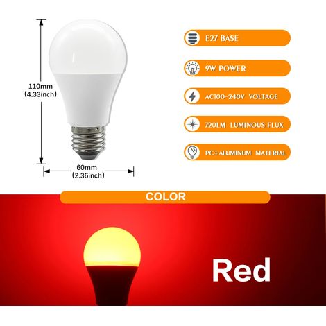 Ampoule LED 9W (E27 rouge, 1 pièce), éclairage décoratif.