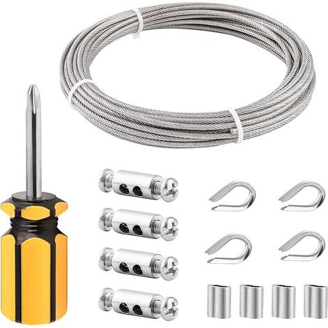 Câble Métallique 10 m/3 mm, Acier Revêtu, Inox, Manchons Serre-Câbles M3, pour Maison et Jardin, pour Usage Quotidien