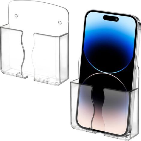 Lot de 2 supports muraux transparents pour téléphone portable avec trou de chargement, compatibles avec la plupart des téléphones portables et support de télécommande de chevet. (1/5)