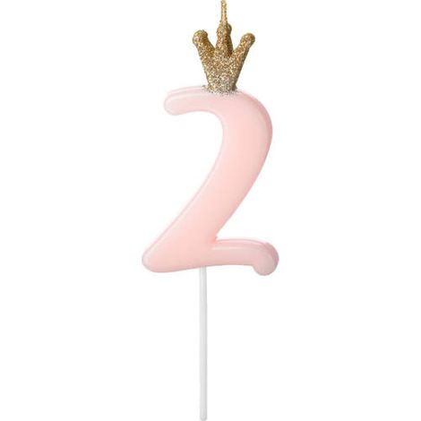 Candela di compleanno numero 2 con corona, rosa chiaro (1/3)