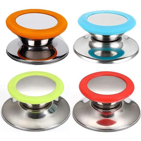 Bouton De Couvercle - Acier Inoxydable + Anneau En Silicone Anti-Blanchiment - Lot De 4 Pièces - Pour Casseroles Et Marmites