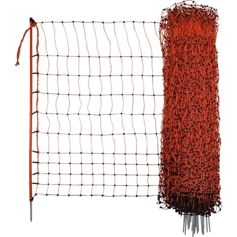 Kerbl Geflügelnetz (E-fähig, 50m x 106cm, 15 Pfähle, Hühner/Gänse) orange 292270 (1/5)