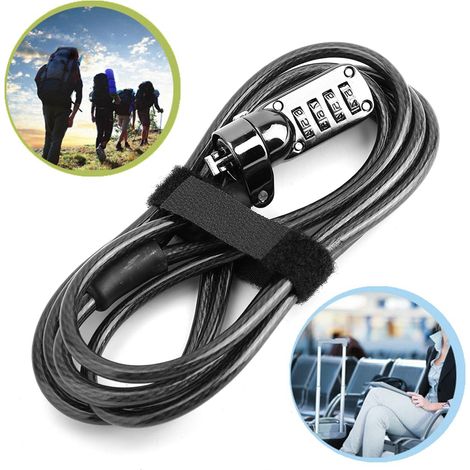 Câble de sécurité en acier pour PC portable avec serrure à combinaison 4 chiffres (1/5)