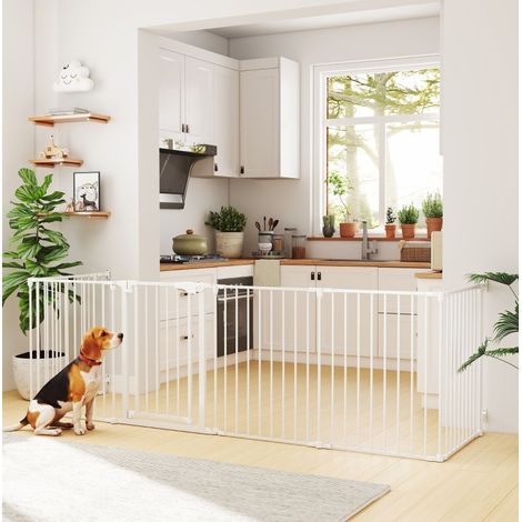 Barrière pour animaux pliable à 6 panneaux avec porte, 75 cm, blanche DESVIAE (1/4)