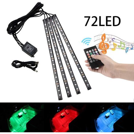 MINKUROW Luce Per Interni A Led Per Auto 4x18 Led Rgb Illuminazione Per Interni Luce Per Atmosfera Con Porta Usb (1/5)