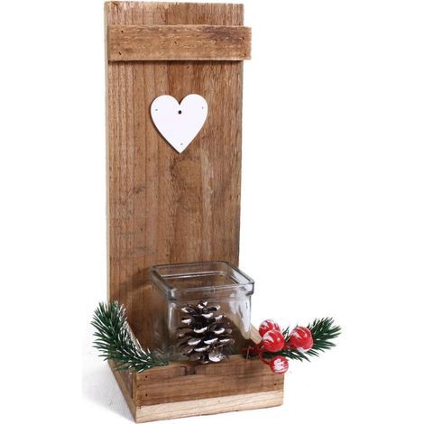 Portacandela in legno di abete con decoro natalizio, 12x12x32 cm (kit da 10) (1/4)