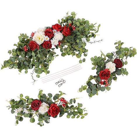 [Comprend 3 attaches de câble et 2 clips Rouge] Ensemble de trois fleurs artificielles pour arches, fleurs de bienvenue, fleurs de linteau de porte, fleurs pour panneaux d'eau, fleurs artificielles (1/2)