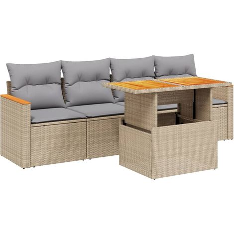 Maison Exclusive - Juego de sofás jardín con cojines 5 pzas ratán (1/3)