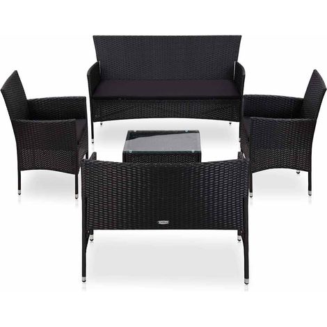 Salon de jardin 5 pcs Ensemble Table et Chaise de Jardin - avec coussins Résine tressée Noir BV505953 - BonneVie (1/5)