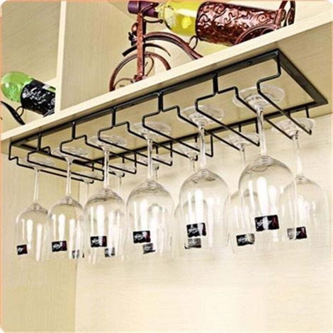 Porte-Verres Suspendu - Support de Verre à Vin avec 6 Rails pour 12-18 Verres, 60 x 22,5 x 5,5cm (1/4)
