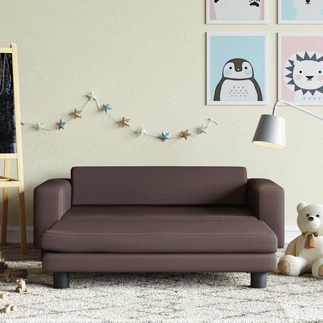 Kindersofa mit Hocker Braun 100x50x30 cm Kunstleder