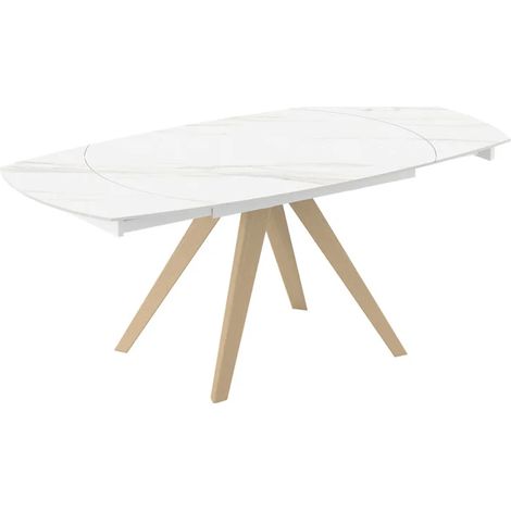Table extensible ovale 120 à 180 cm céramique blanc pieds bois - DELFI (1/5)