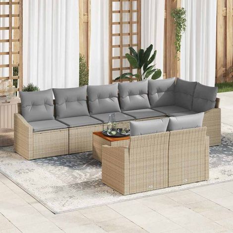 Gartensofa-set 9 pcs Beige und Hellgrau Poly-Rattan (1/5)