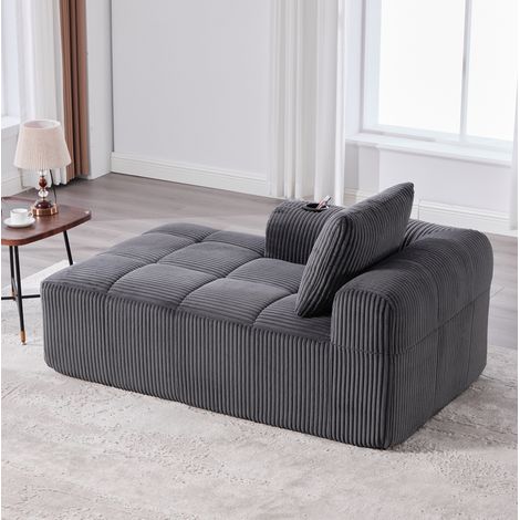 Divano chaise longue 158x93x61 cm grigio scuro in velluto a coste con tasche laterali e portabicchieri (1/5)