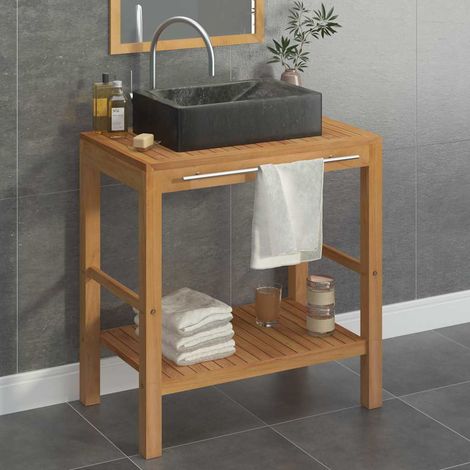 Armoire de salle de bain - Meuble de rangement en teck solide avec lavabo en marbre Noir BV440352 - BonneVie (1/5)