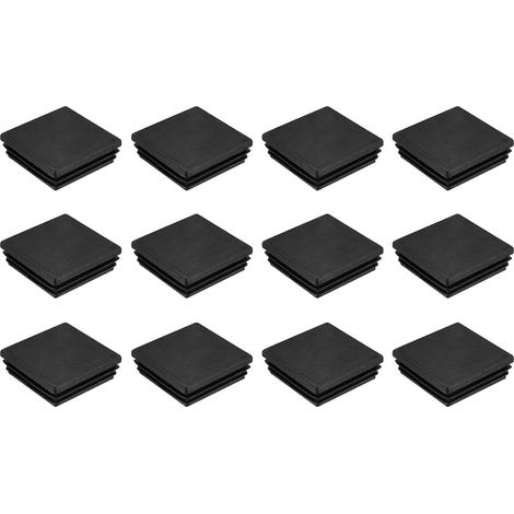 12 Pièces Bouchons Carrés en Plastique, 60mm x 60mm x 19mm Hauteur pour 54-58mm Tuyau Pied de Chaise Bouchons Embouts Carrés d'extrémité de Protection en PE pour Tables, Noir (1/5)