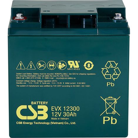 CSB EVX12300 Deep-Cycle AGM Bleiakku 12V 30Ah M5-Innengewinde