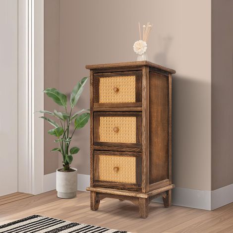 Kommode HWC-K87, Schubladenschrank Schrank, Holz Rattan 63x40x28cm - weiß, naturfarben (1/5)