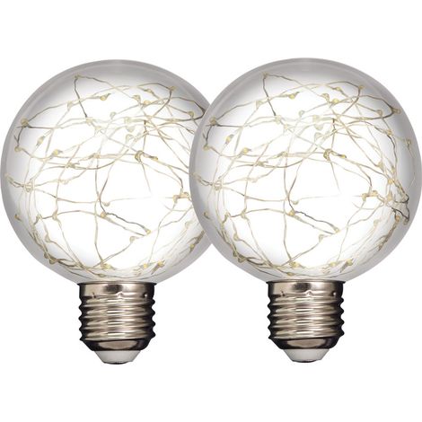 Lot 2 Ampoules LED Décoratives Globe E27 Diam. 80mm, 1.5W, 55 lumens, 3000K Blanc-chaud, plastique haute résistance conçu pour l'extérieur - Tibelec