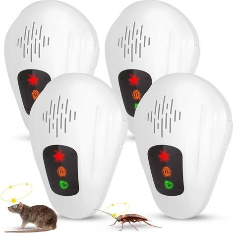 Répulsif à ultrasons anti-rongeurs, lot de 4, répulsif électronique à ultrasons pour souris, dispositif de protection anti-nuisibles, anti-insectes à brancher pour moustiques, souris,ryc, blanc (1/4)