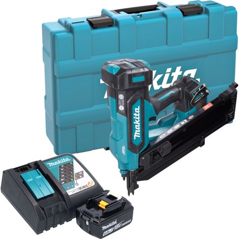Clavadora de tiras a batería Makita DBN 900 RG1K 18 V 50 - 90 mm sin escobillas + 1 batería de 6,0 Ah + cargador + maletín