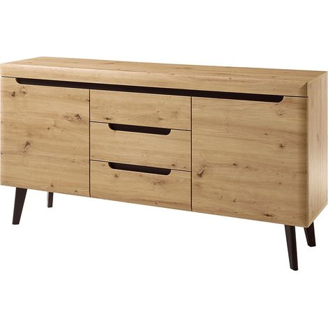 Sideboard mit 3 Schubkästen TIROL-61 skandinavisches Design in Eiche Artisan mit Schwarz B/H/T ca. 160/83/40cm (1/5)