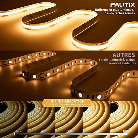 Bande LED COB Blanc chaud 2700K USB5V télécommande RF 640LEDs/2M Dimmable Strip Lights Kit d'éclairage LED flexible armoires cuisine Chambre TV Rétroéclairage Éclairage (1/4)