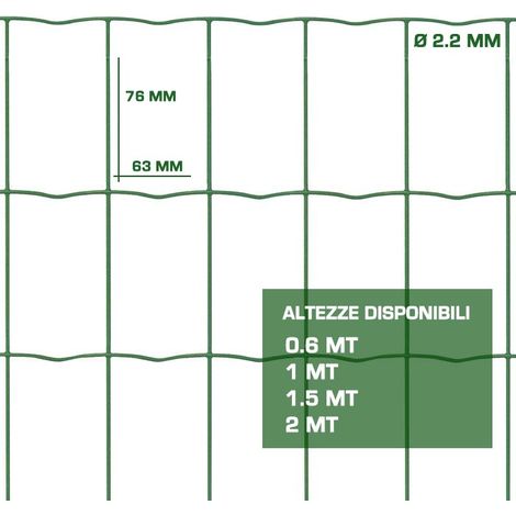 Rete per Recinzioni Metallica Plastificata Verde Resistente in Rotoli - Formato: 10 mt x 0.6 H (1/6)