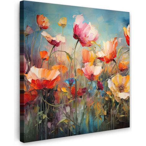 TABLEAU SUR TOILE Fleurs - Aquarelle - Art - Botanique - Nature Tableau Chambre Adulte 90x90 cm
