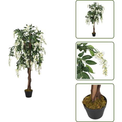 The Living Store Glycine artificielle 1260 feuilles 180 cm vert et blanc - Glycine Artificielle - Plante Artificielle - Décoration Intérieure - Décoration Extérieure - Arbres Artificiels