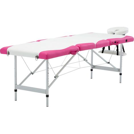 Table de massage pliable 4 zones - Table de relaxation Aluminium Blanc et rose BV742641 - BonneVie (1/5)