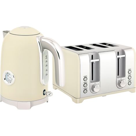 Retro 3000W Kettle and Toaster Set - Cream