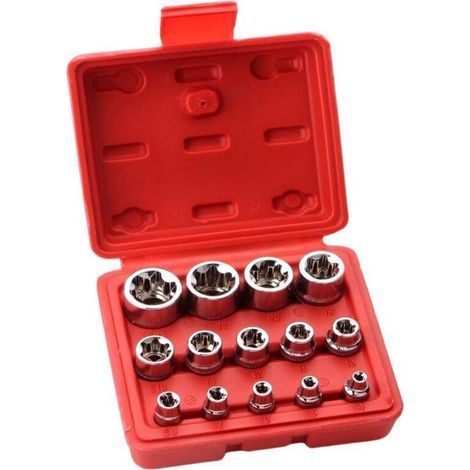 Lot de 14 douilles Torx externes (profil E) E4 à E24 – Coffret avec cliquet, acier trempé, pour mécanicien et bricoleur (1/4)