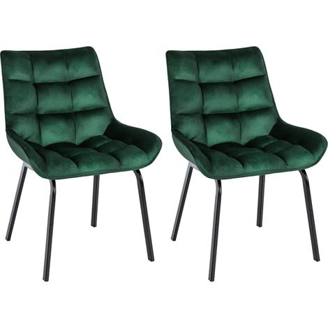 Set di 2 sedie da pranzo generosamente imbottite in velluto verde con gambe in metallo nero 100007747