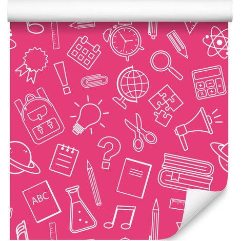 Papel pintado Material escolar rosa y rosa empolvado, fondo rosa 50x1000 cm (1/5)