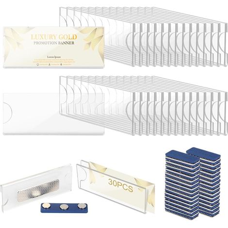 30er-Pack magnetische Namensschilder aus Kunststoff, 75 x 32 mm, magnetische Schilder für Kleidung, transparenter Ausweishalter mit starkem 3-Punkt-Selbstklebemagnet (1/5)
