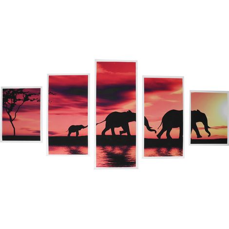 5 Tableaux Décoratifs Éléphant Coucher de Soleil - Art Mural Moderne sans Cadre (1/5)