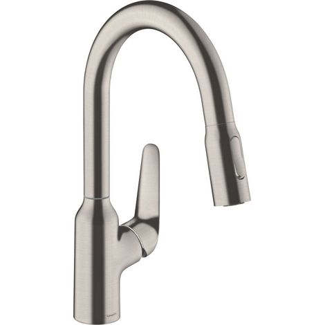 hansgrohe Küchenarmatur 180 Focus M42  ausziehbarer Schlauch mit Brausefunktion  mit Schlauchbox (sBox)  Edelstahl Finish (1/5)